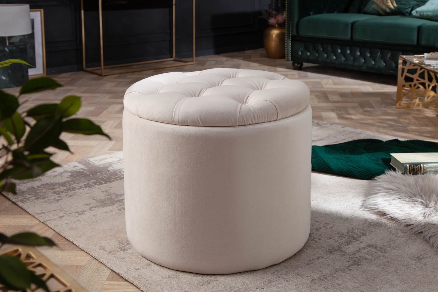 Tabouret MODERN BAROCK STORAGE 50cm velours beige - 40738