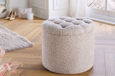 Tabouret MODERNE BAROCK STORAGE 50cm bouclé champagne - 45066