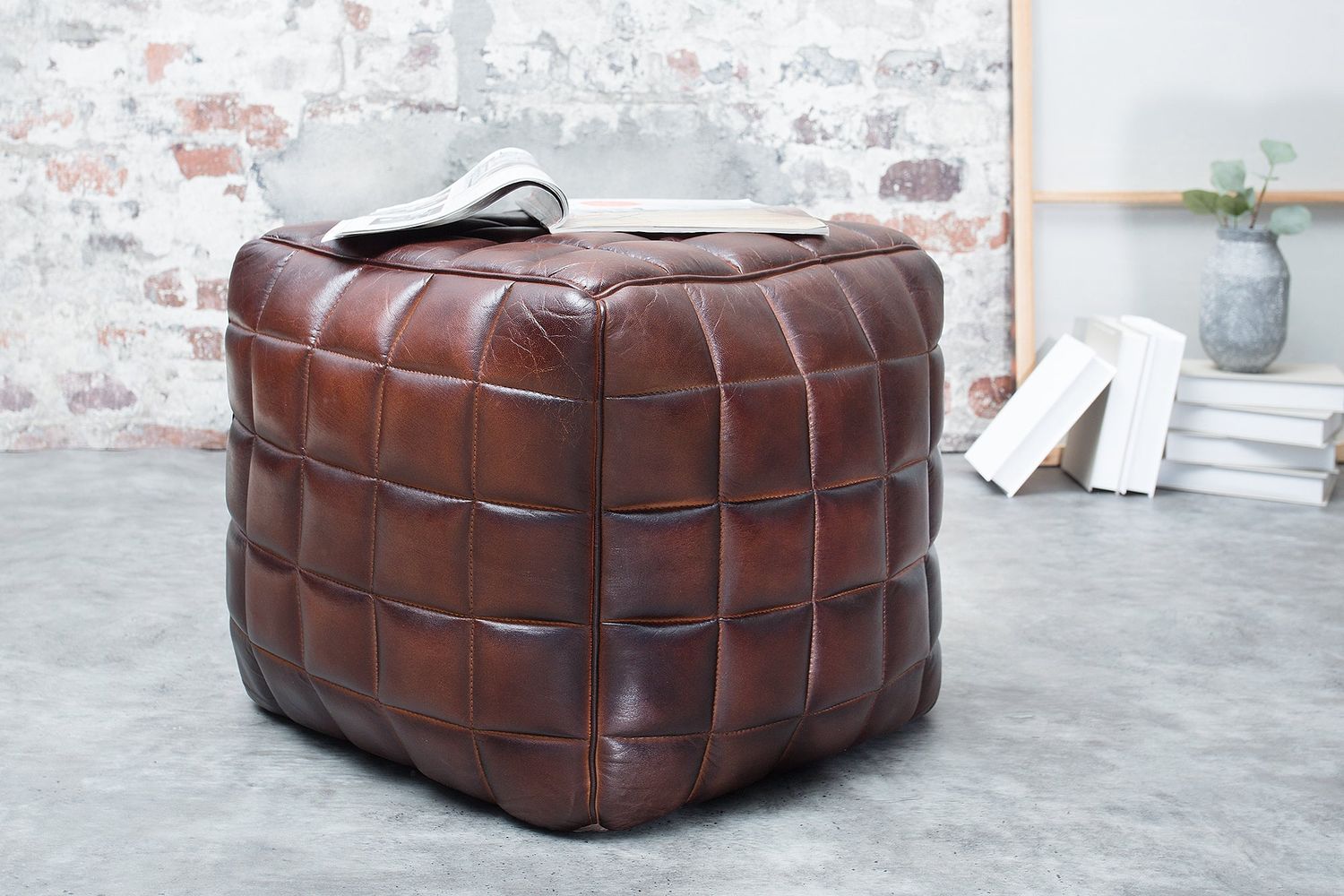 Tabouret RIDER 40 cm en cuir véritable marron - 37653