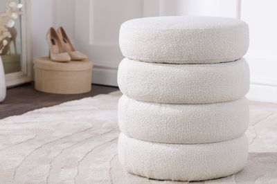 Tabouret VOQUE 50cm bouclé blanc crème avec rangement - 43524