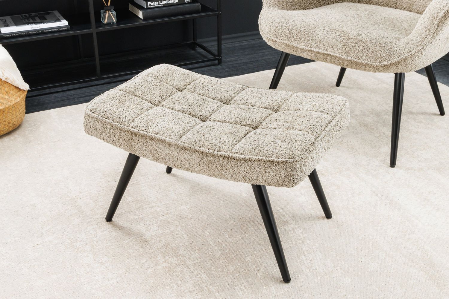 Tabouret SCANDINAVIA 40cm bouclé champagne grège - 44028
