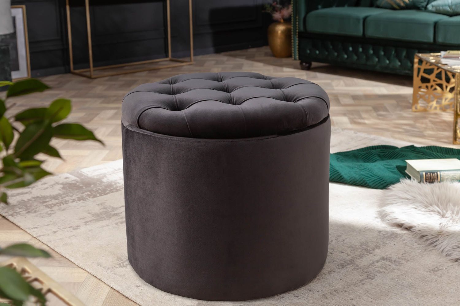 Tabouret MODERN BAROCK STORAGE 50cm velours noir - 40734