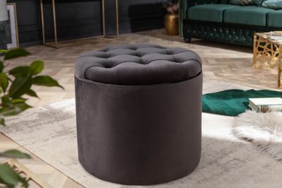 Tabouret MODERN BAROCK STORAGE 50cm velours noir - 40734