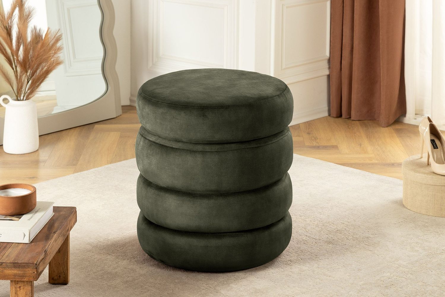 Tabouret VOQUE 50 cm en velours vert avec espace de rangement - 46695
