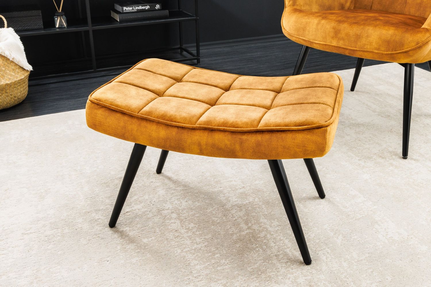 Tabouret SCANDINAVIA 40cm velours jaune moutarde - 44025