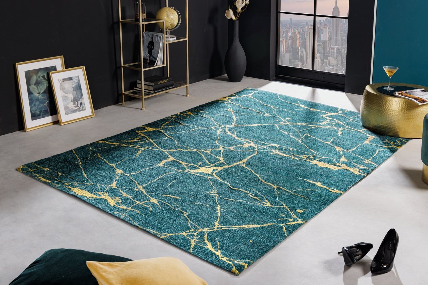 Tapis MARBRE 160x240cm vert turquoise or - 42616