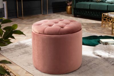 Tabouret MODERN BAROCK STORAGE 50cm velours rose poudré - 40736