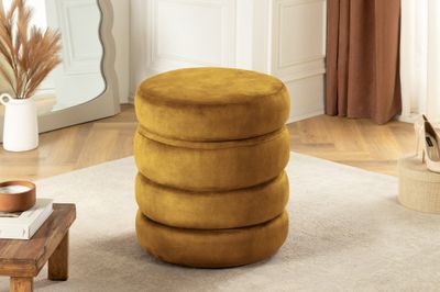Tabouret VOQUE 50 cm en velours jaune moutarde avec espace de rangement - 46693