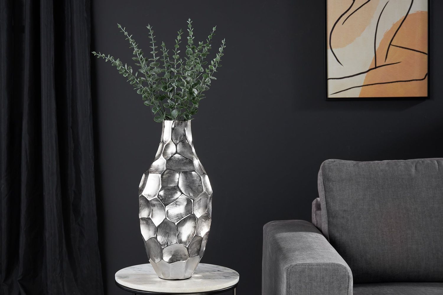 Vase ORGANIC ORIENT 45cm argent effet martelé - 41544