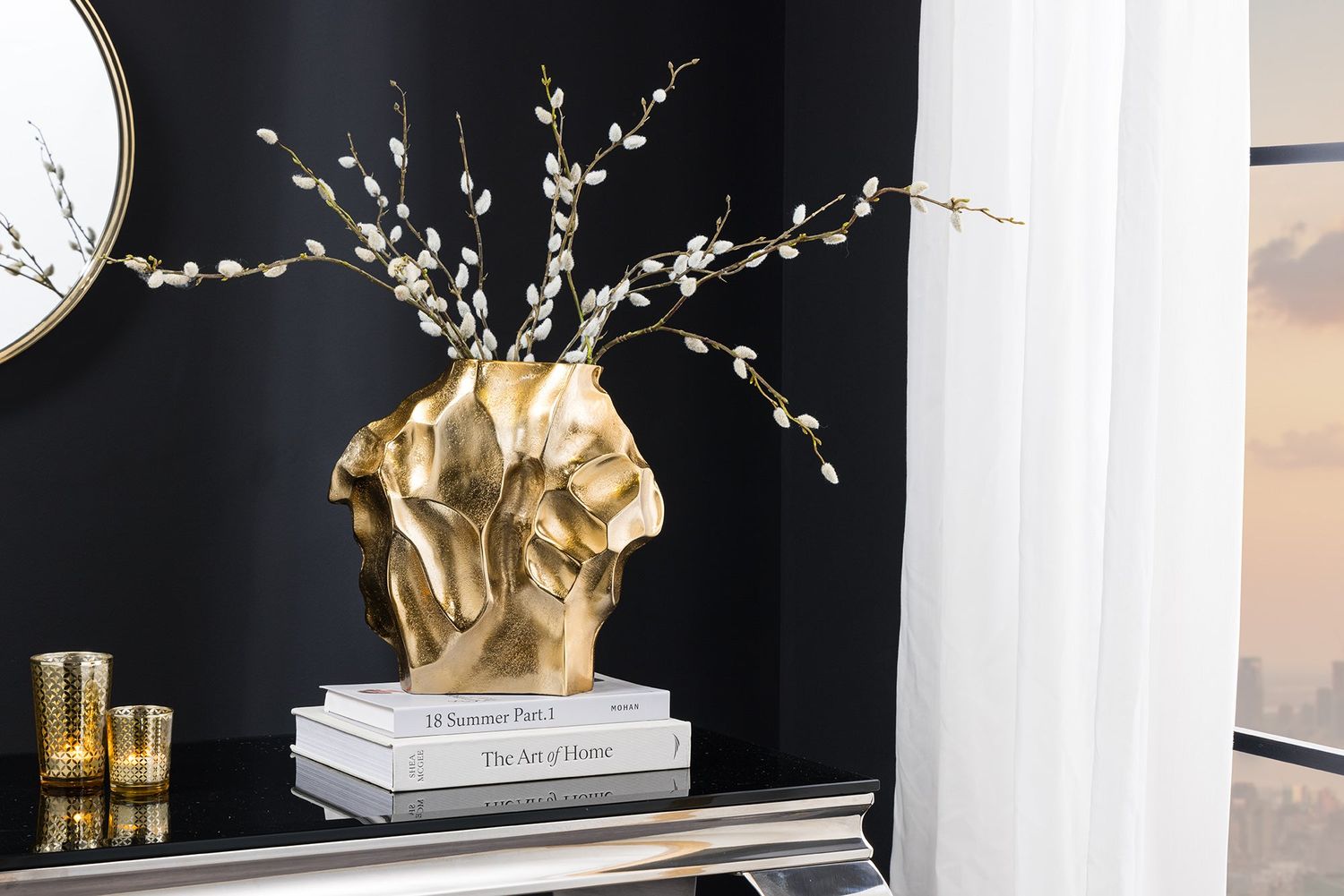 Vase LIQUID 30cm effet martelé or - 44876