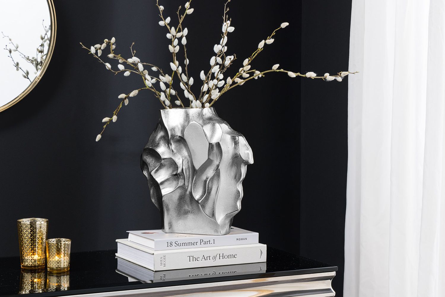 Vase LIQUID 25 cm argent effet martelé - 44879