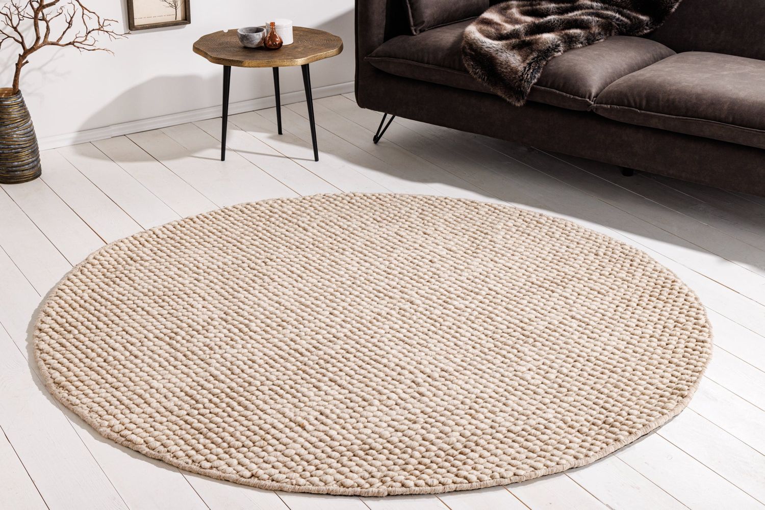 Tapis rond en laine beige 150 cm - 43056