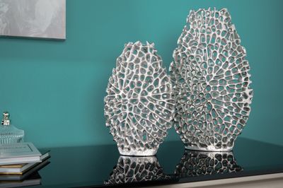 Vase ABSTRAIT FEUILLE 30+40cm lot de 2 argent - 43189