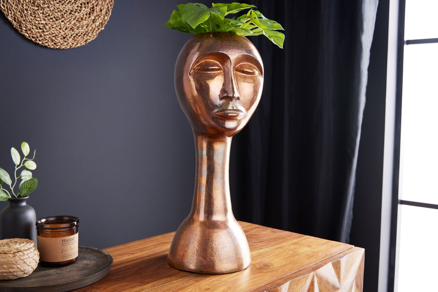 Vase décoratif FACE 50cm cuivre antique - 42722