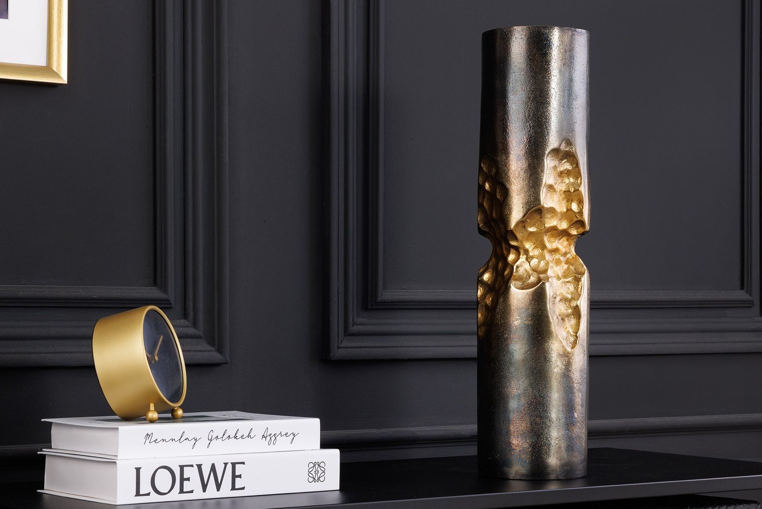 Vase PRECIOUS 40cm effet martelé or noir - 44893