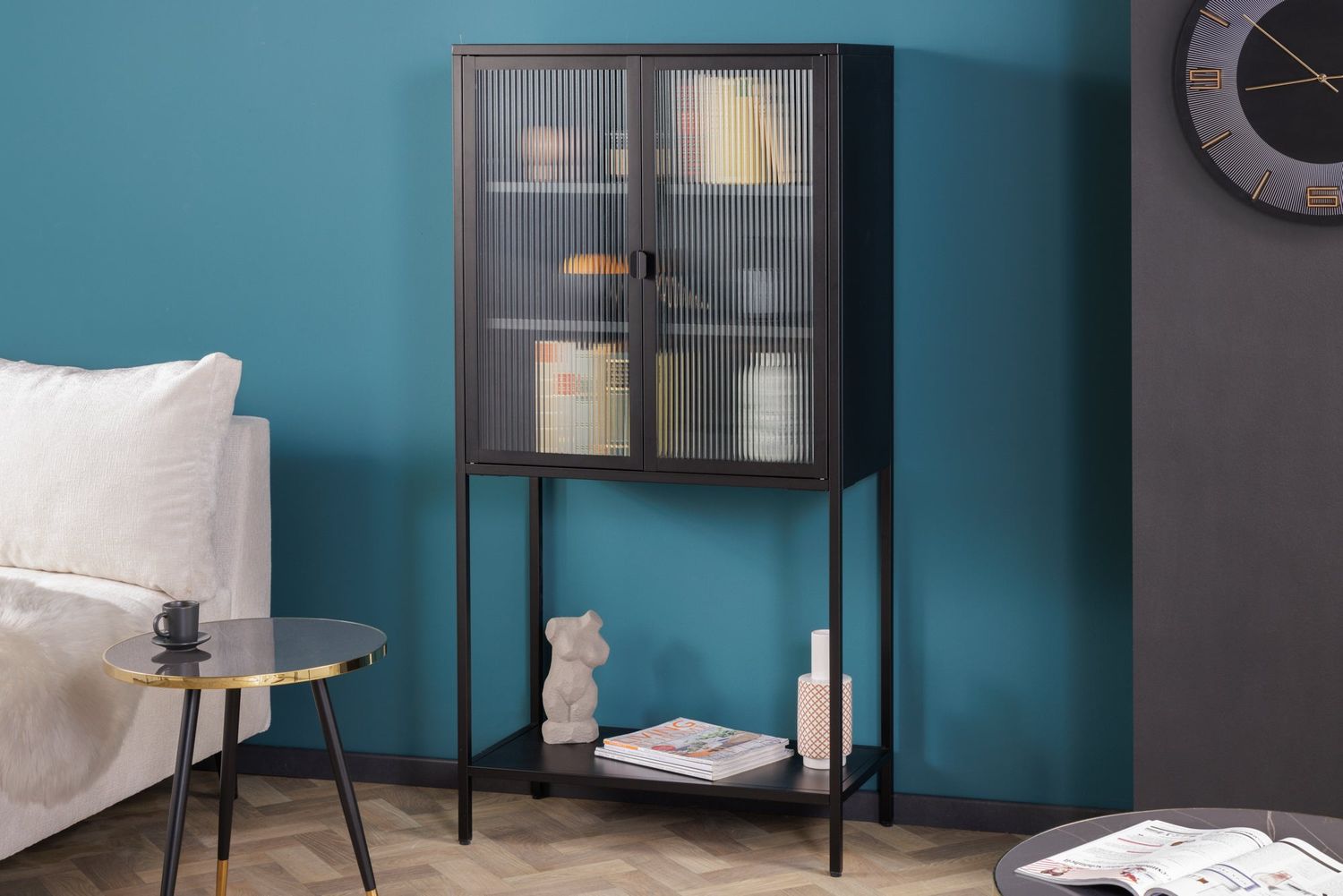 Vitrine DURA STEEL 150 cm en verre côtelé noir - 41725