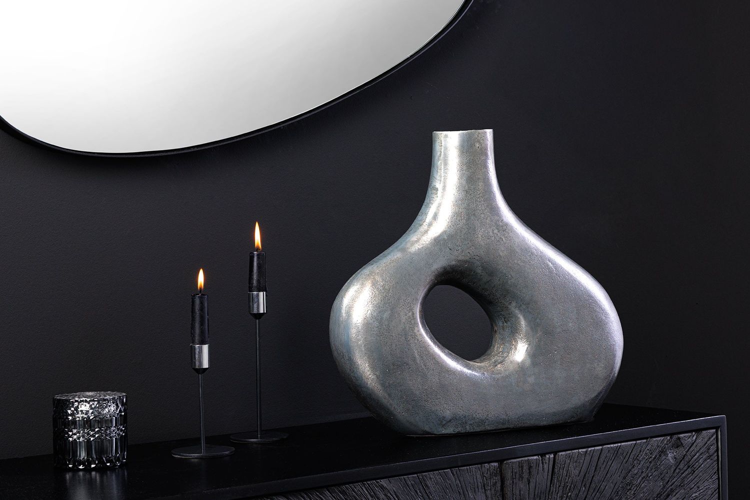 Vase RING 30cm métal gris foncé fait main - 44864