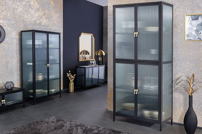Vitrine AMSTERDAM 180 cm en verre côtelé noir - 43532