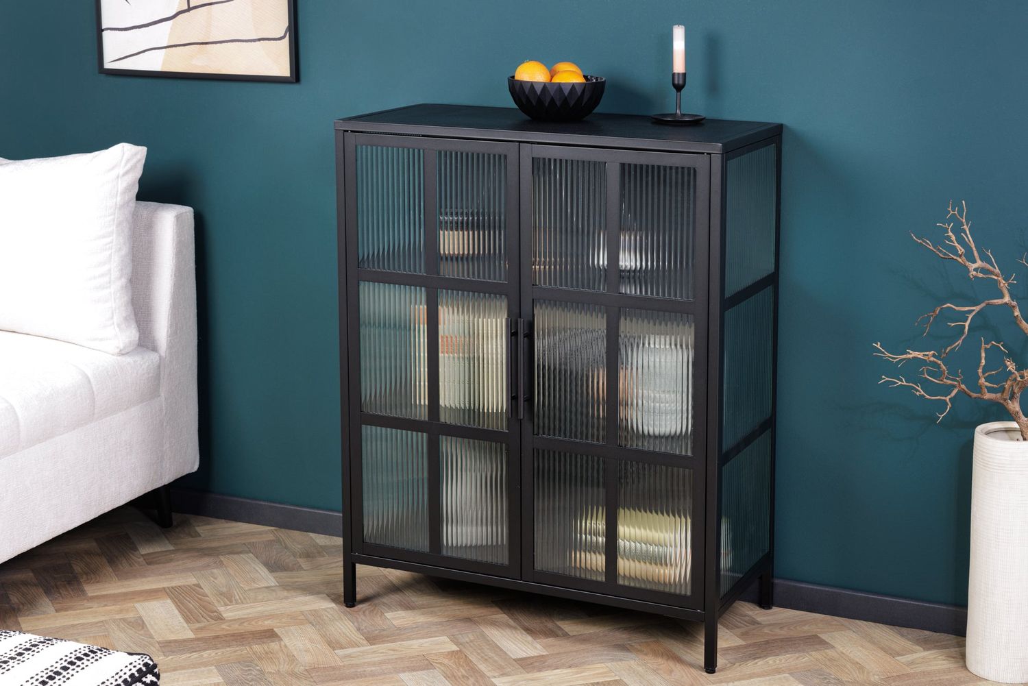 Vitrine DURA STEEL 102 cm en verre côtelé noir - 41723