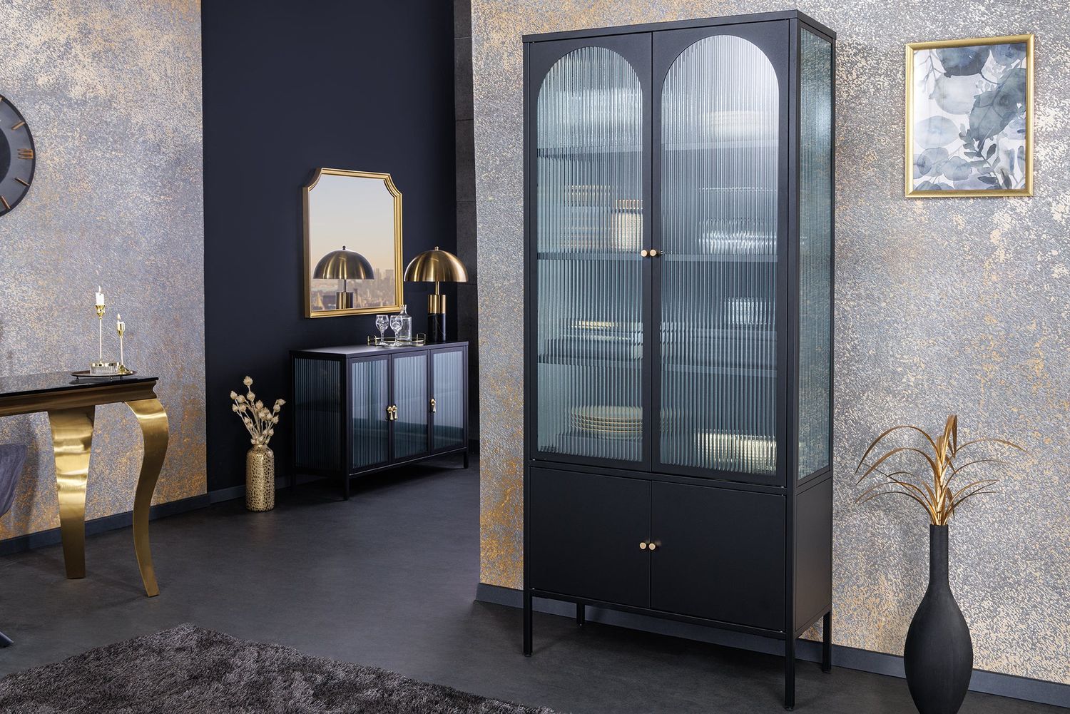 Vitrine PARIS 180cm en verre côtelé noir - 43330
