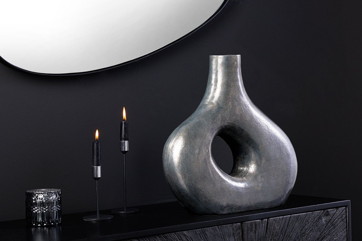 Vase RING 40cm métal gris foncé fait main - 44863