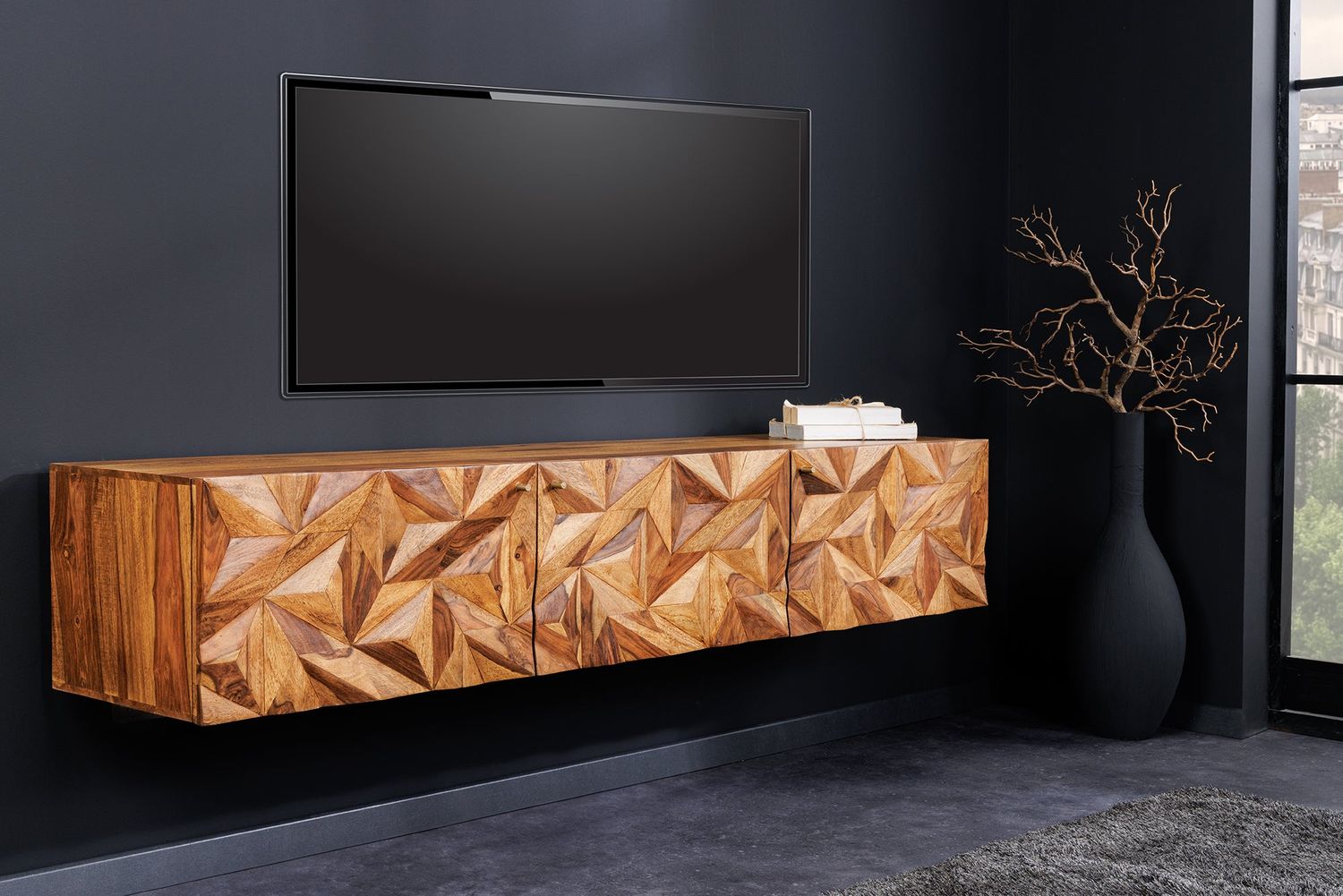 Support mural TV ALPINE 160cm en bois de sheesham - 43708