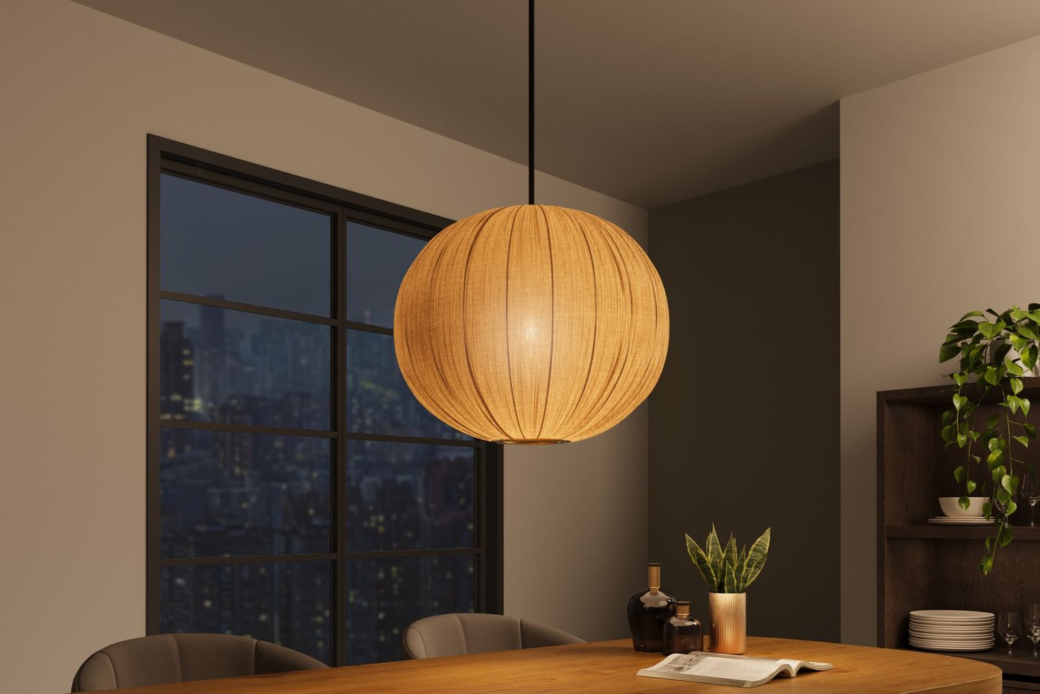 Suspension ORGANIC 35 cm, abat-jour en tissu naturel doré, style bohème - 45843