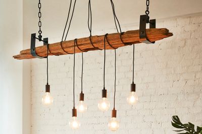 Suspension BARRACUDA 152cm pour 5 ampoules en bois recyclé - 40080