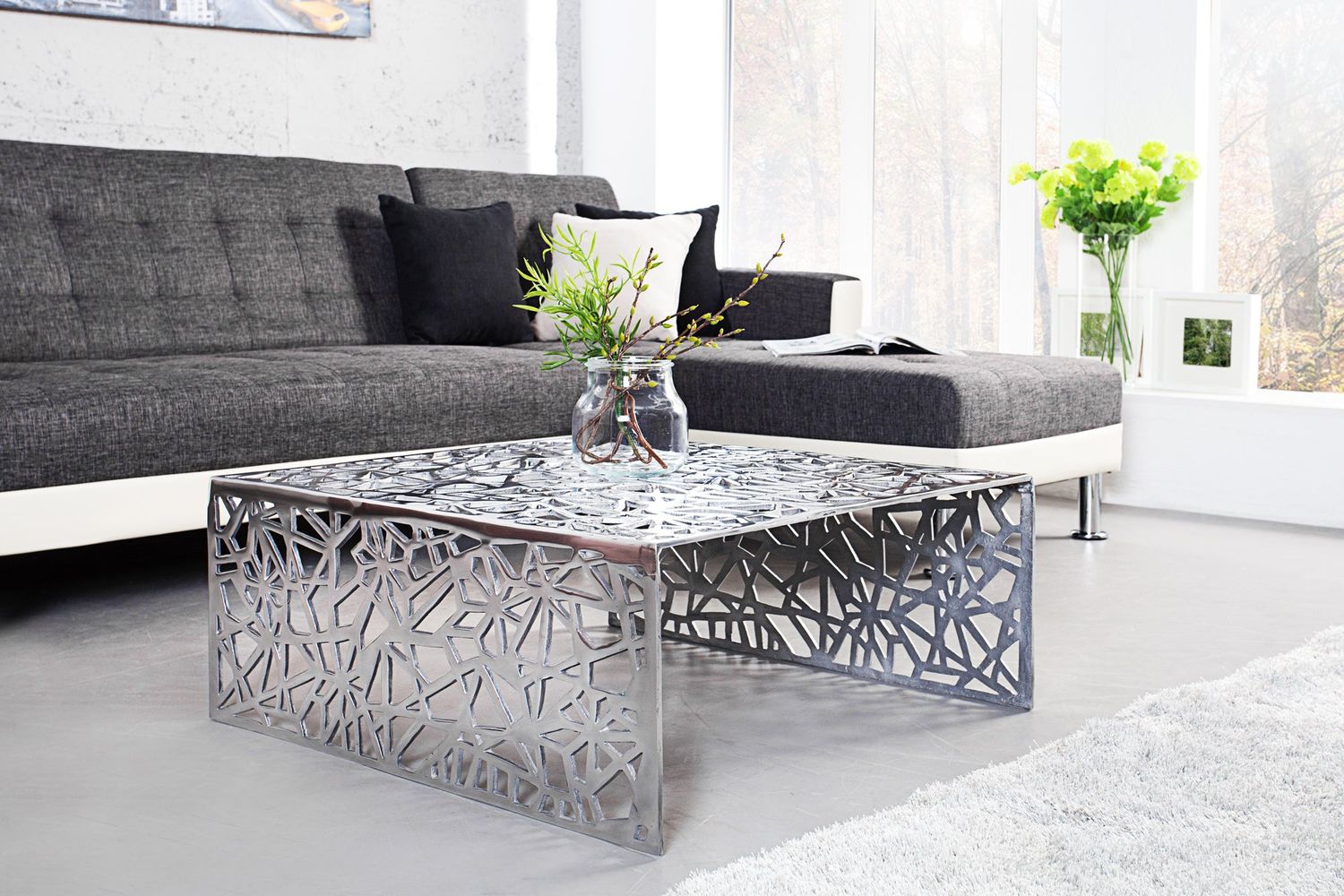 Table basse ABSTRACT 60 cm en aluminium argenté - 35722