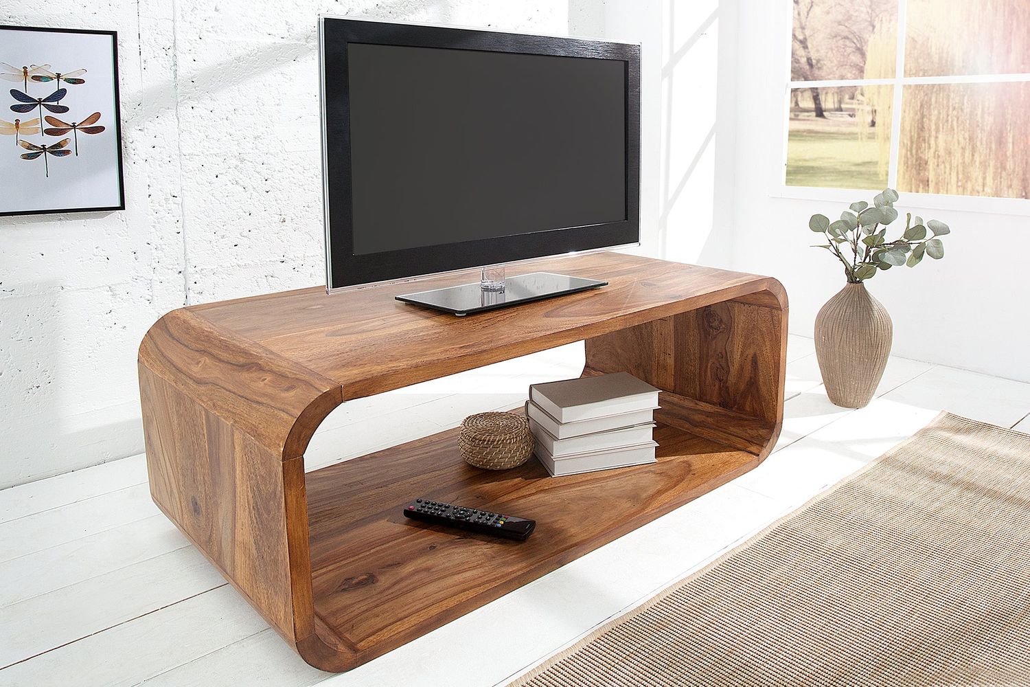 Table basse avec meuble TV CUBUS 100 cm en bois de sheesham - 38032