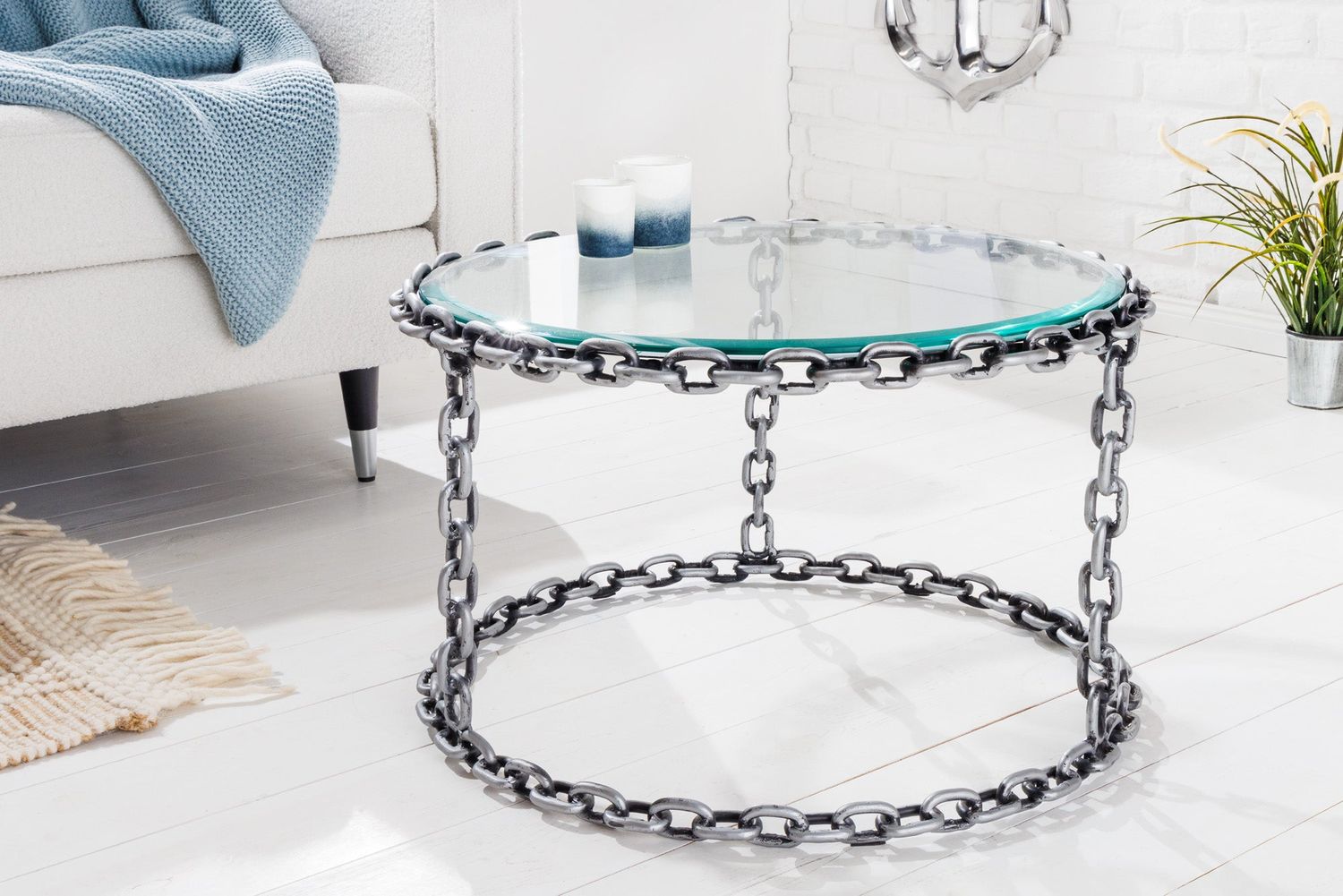 Table basse CHAIN ??65cm avec plateau en verre - 42235