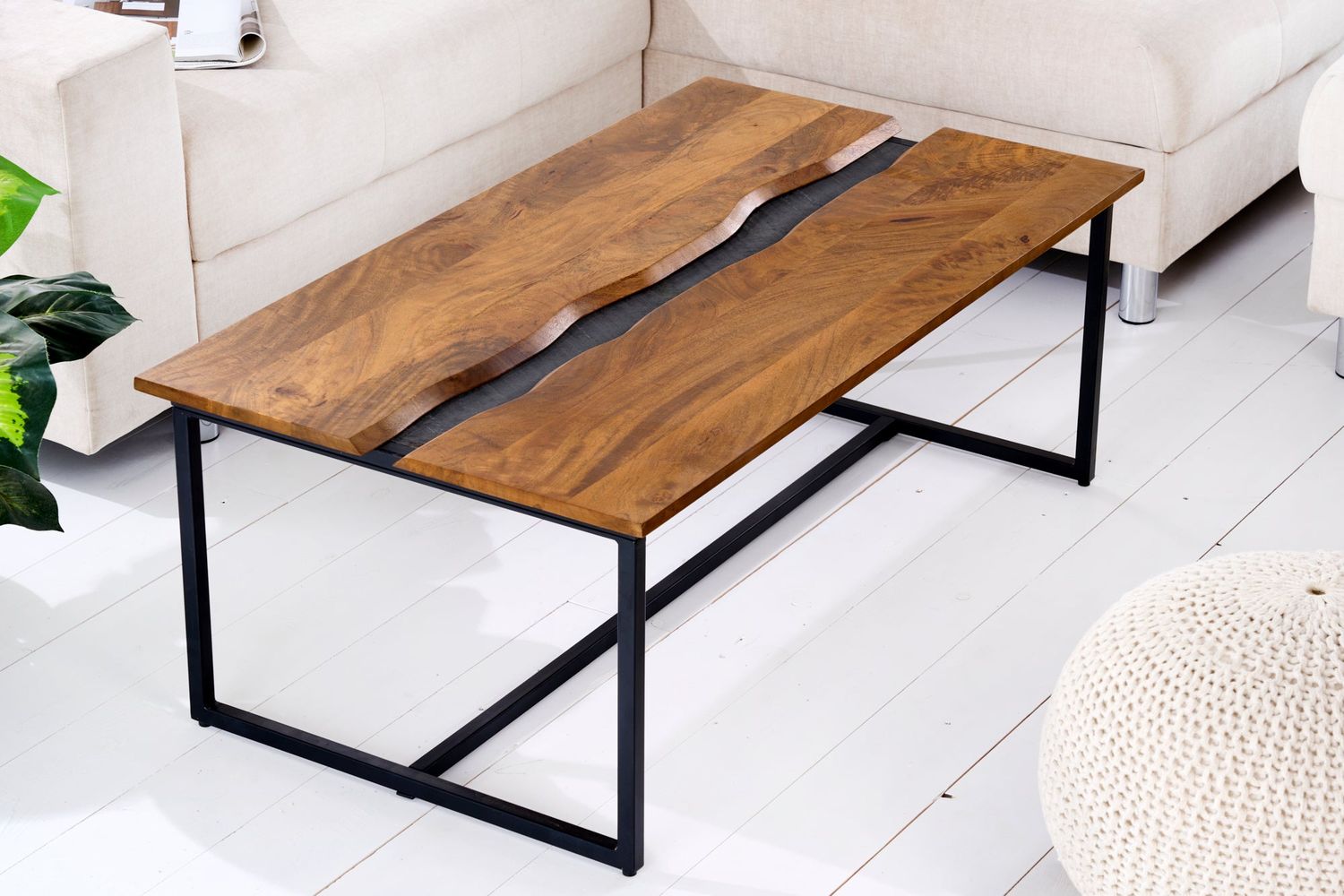 Table basse AMAZONAS 110 cm en bois de manguier avec plateau en ardoise - 42183