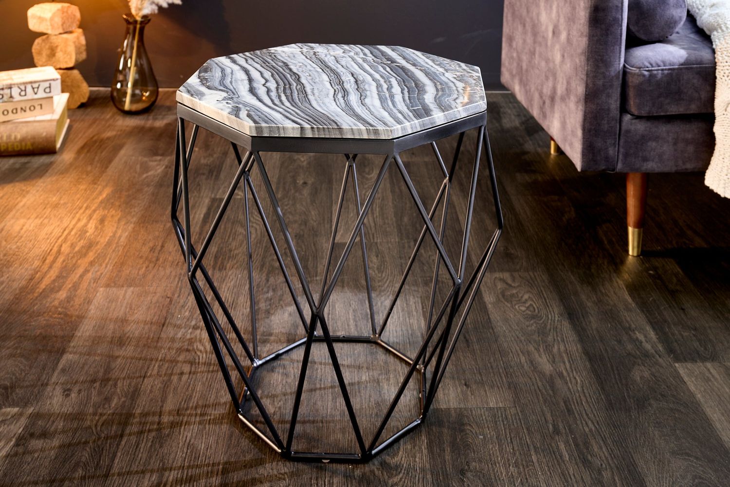 Table basse DIAMOND 50cm marbre noir gris - 41858