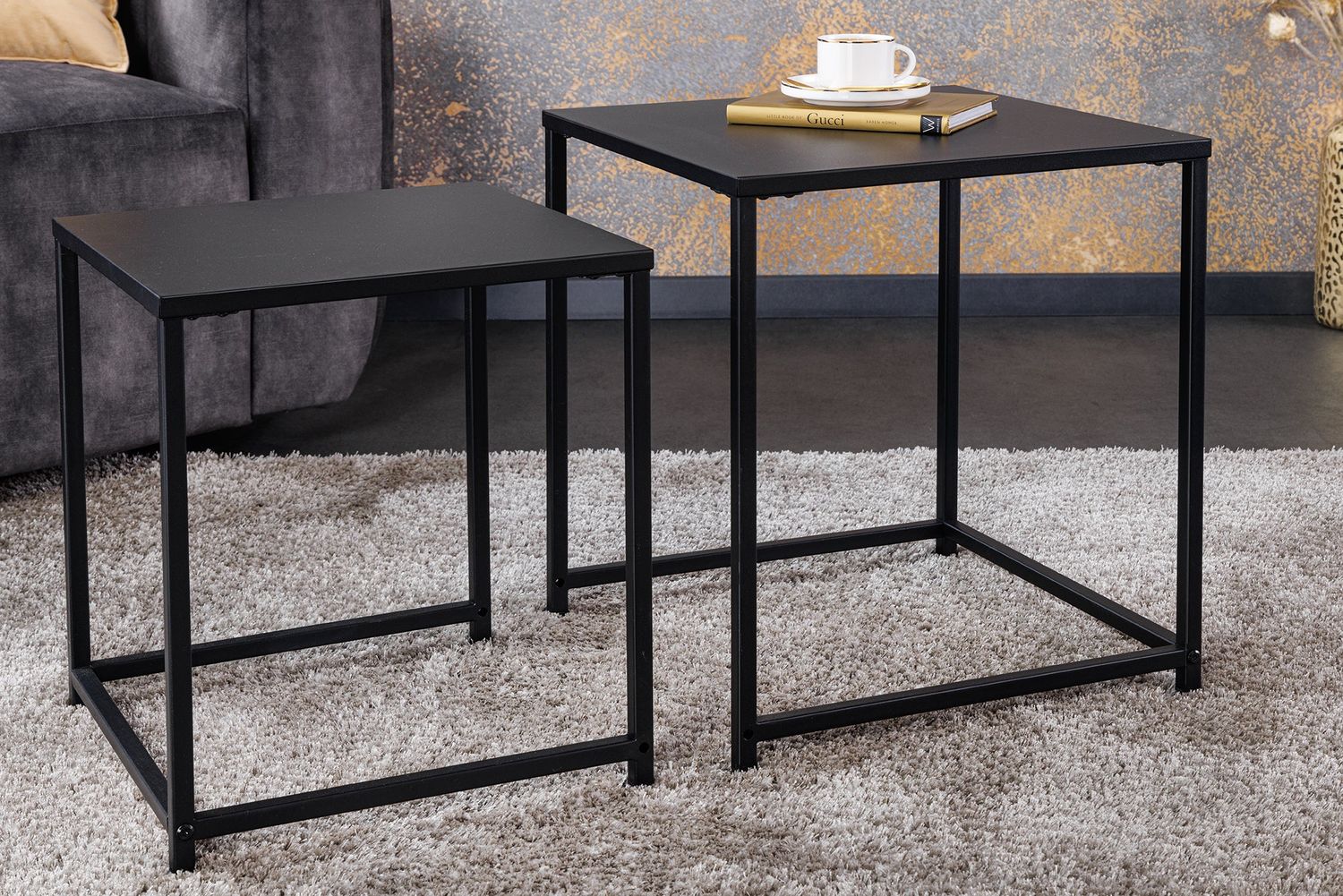 Table basse DURA STEEL 40 cm, lot de 2, noire - 43326