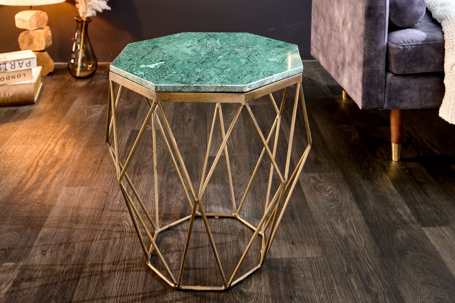 Table basse DIAMOND 50cm marbre vert laiton - 41857