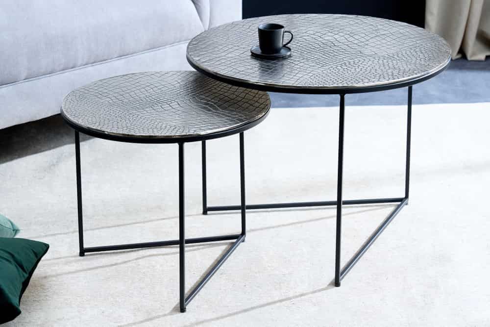 Table basse ELEMENTS 60 cm aspect crocodile, lot de 2, argent antique - 43493