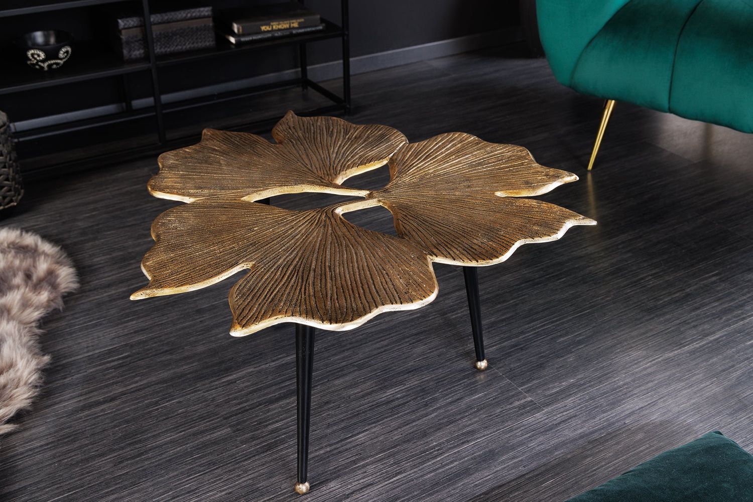 Table basse GINKGO LEAVES 75cm or noir - 41791