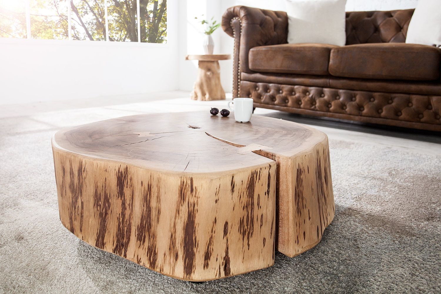 Table basse GOA 60 cm à roulettes en bois d'acacia - 36793