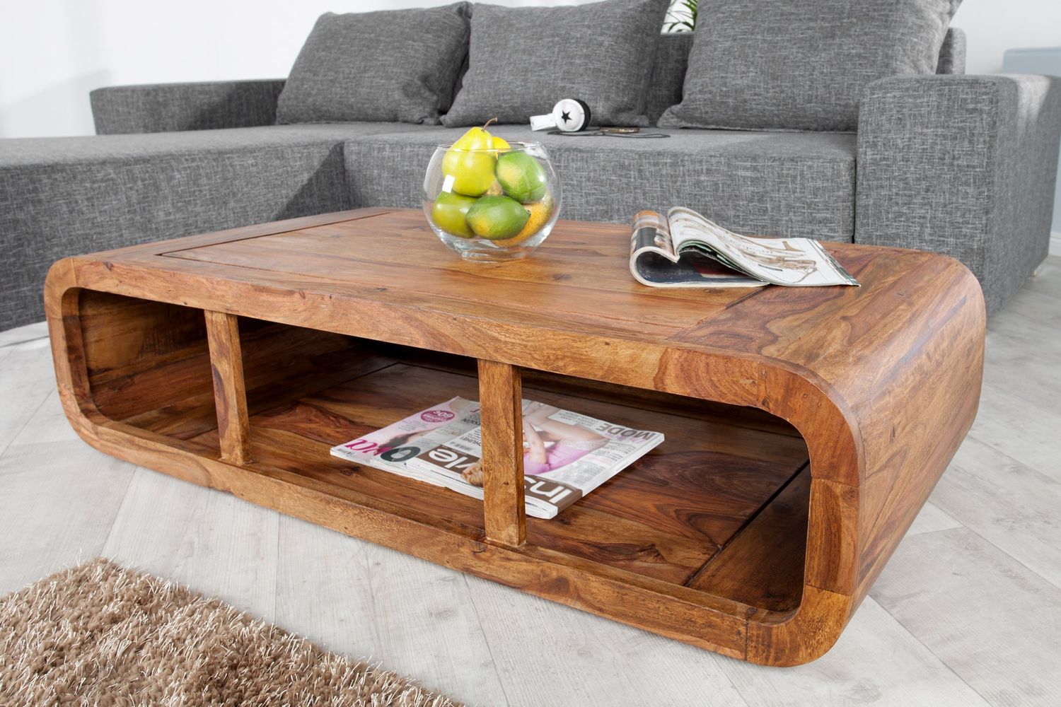 Table basse incurvée en bois de sheesham de 100 cm - 37204