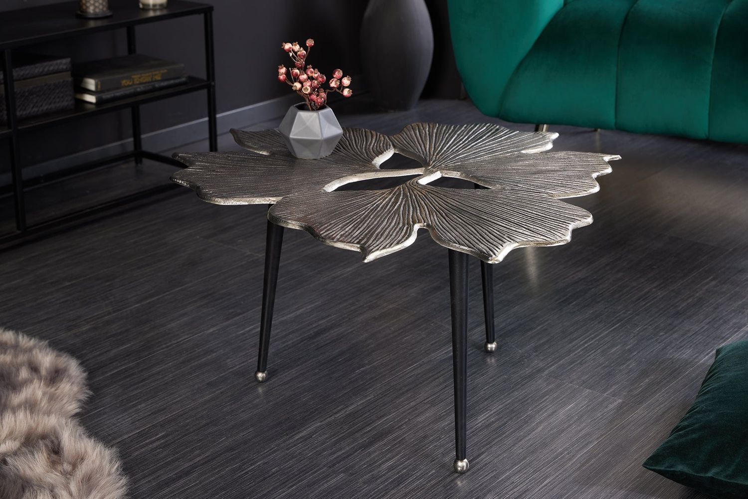 Table basse GINKGO LEAVES 75cm argent noir - 41792