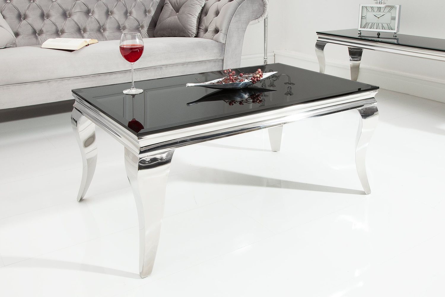 Table basse MODERN BAROCK 100 cm en verre opale trempé noir - 37352