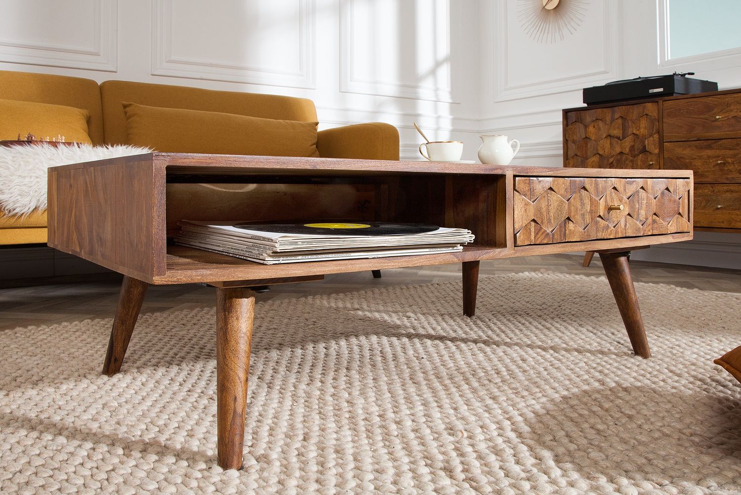 Table basse MYSTIC LIVING 100 cm en bois de sheesham naturel - 39743