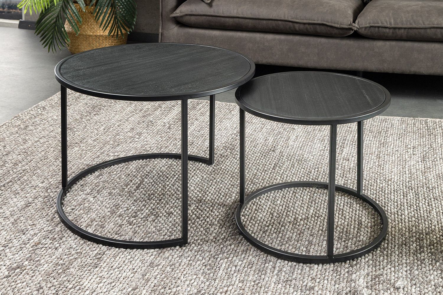 Table basse MOUNTAIN SOUL ronde 60/45 cm, lot de 2, aspect marbre noir - 45675
