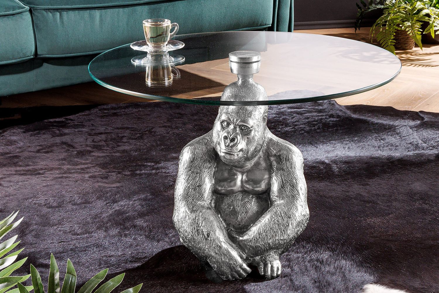 Table basse KONG 60 cm en verre de sécurité argenté - 45435