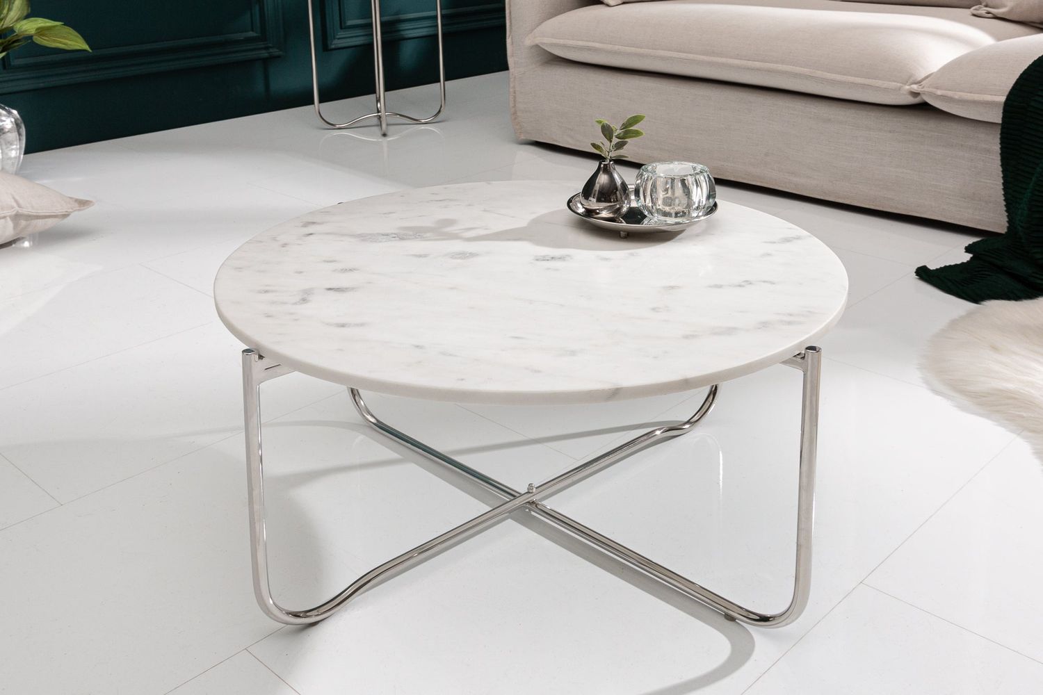 Table basse NOBLE 65 cm en marbre blanc avec plateau amovible - 40361
