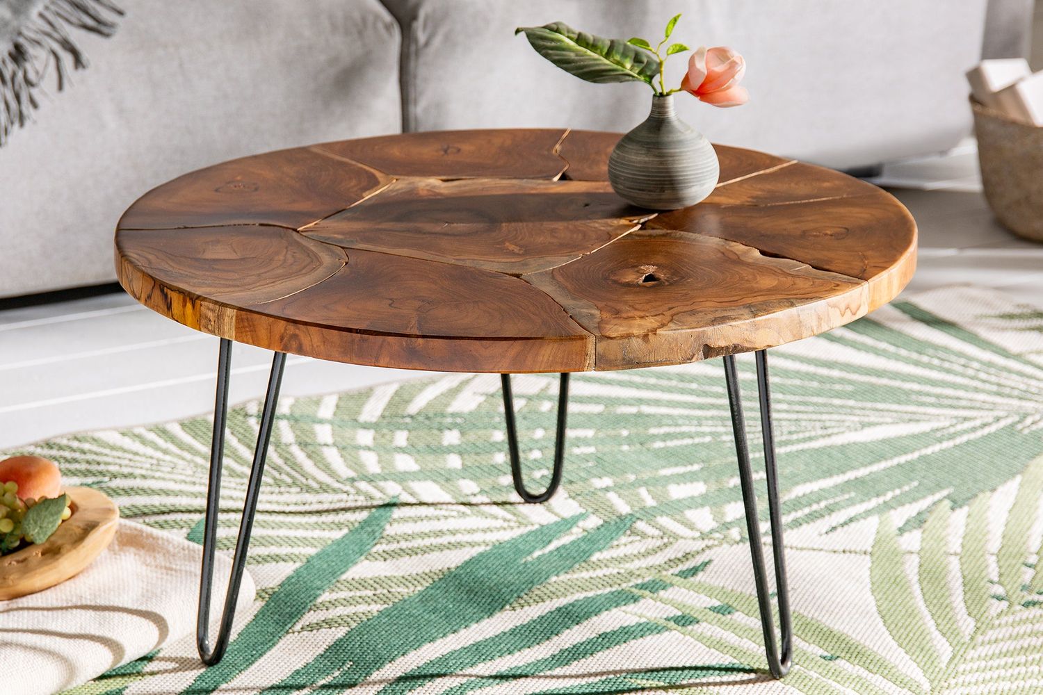Table basse MOSAIC Ø 70cm ronde en bois de teck - 39540