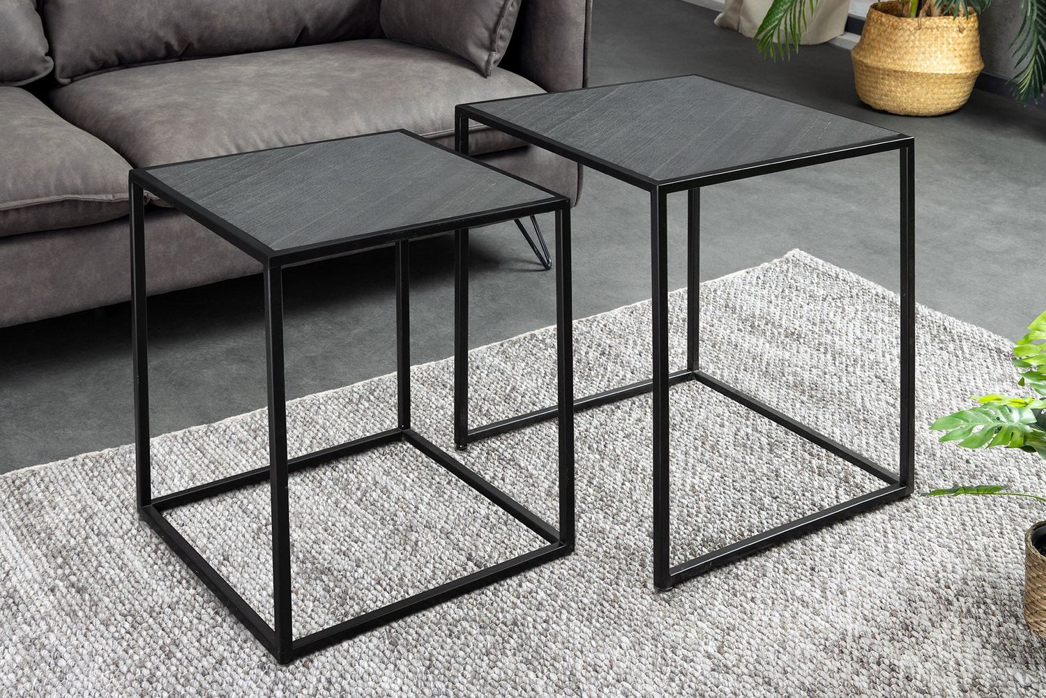 Table basse MOUNTAIN SOUL 45/40cm, lot de 2, aspect marbre noir - 45676