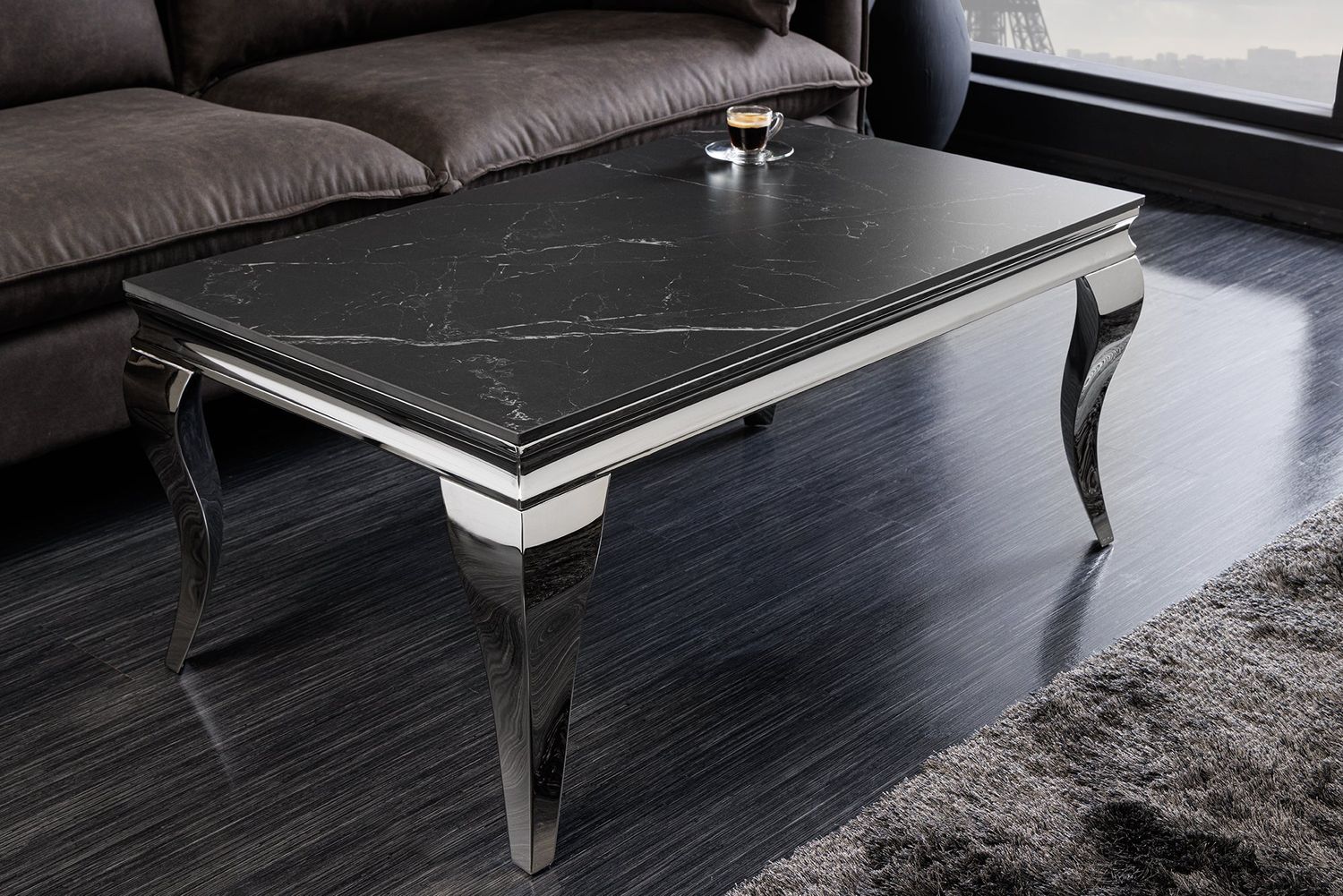 Table basse MODERN BAROCK 100cm en pierre frittée chromée - 44368