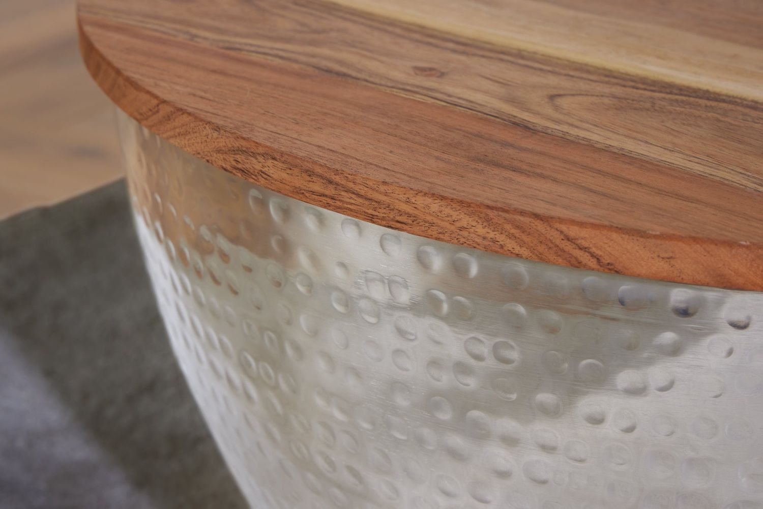 Table basse ORIENT STORAGE 60 cm, plateau en acacia à charnières, piètement argenté - 40109