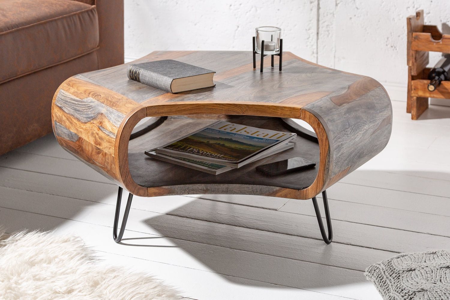 Table basse ORGANIC LIVING 80 cm en bois de sheesham gris - 39753